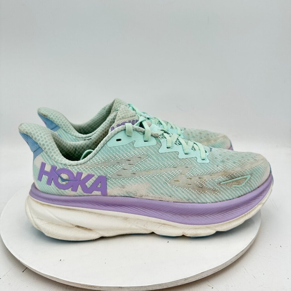 Hoka One One W Clifton 9 Women Size 9B 1127896-SOLM Sunlit Ocean Lilac Mist - Picture 4 of 11